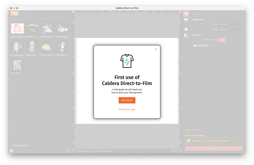 An example of Caldera Direct-to-Film built-in guide